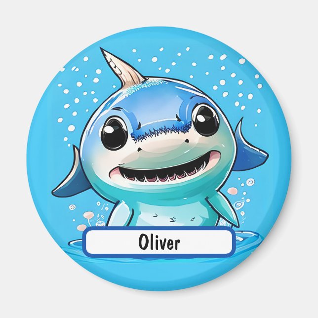 Baby Shark Magnet med Anpassningsbar Nametag (Framsidan)