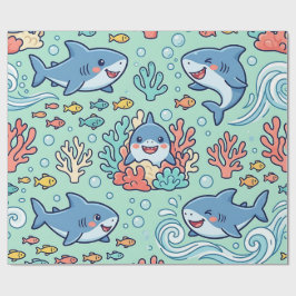Baby Shark Pastell Havsväv – Sött Mönster Presentpapper