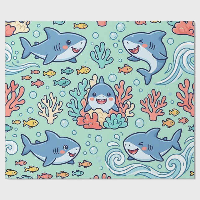 Baby Shark Pastell Havsväv – Sött Mönster Presentpapper (Platt)