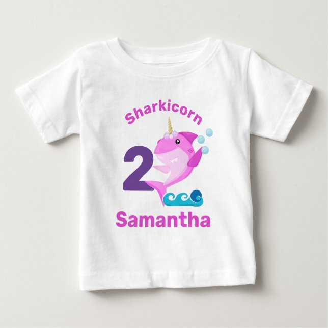 Baby Shark Rosa Unicorn Anpassningsbar Age Namn T Shirt (Framsida)
