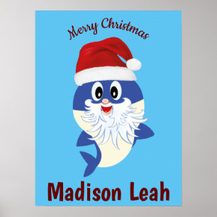 Baby Shark Santa Monogram jul Poster