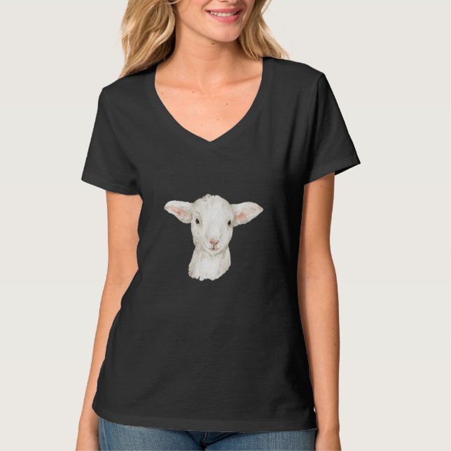 Baby Sheep Agriculture Motif Watercolour Lamb T Shirt (Framsida)