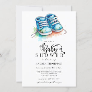 Baby Shoes Blue Boy Baby Shower Inbjudningar
