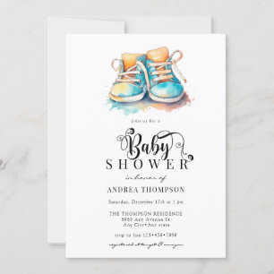 Baby Shoes Blue Boy Baby Shower Inbjudningar