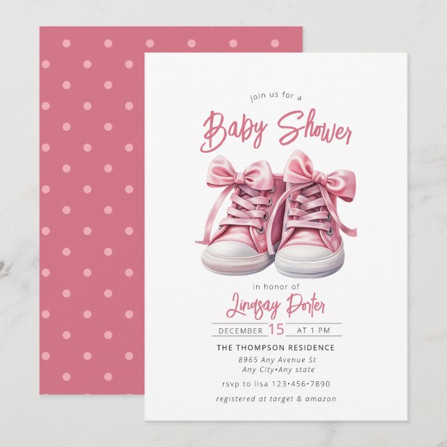 Baby Shoes | Inbjudan till Rosa Girl Baby Shower (Fram/baksida)