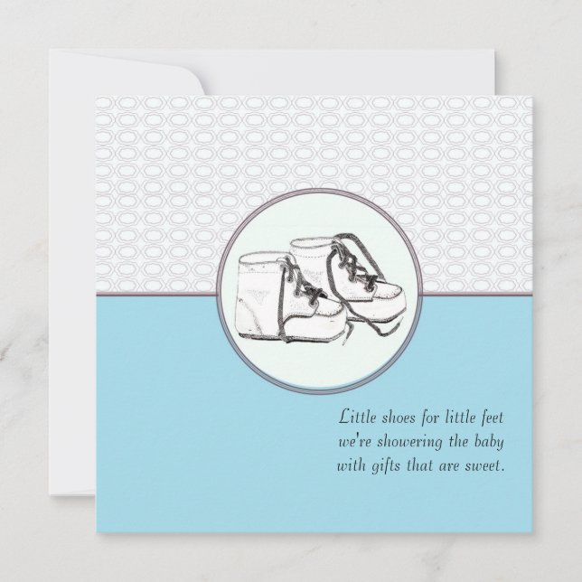 Baby Shoes Retro Baby Shower Blue Inbjudningar (Framsida)