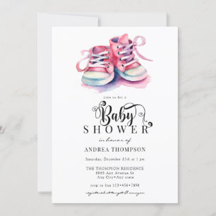 Baby Shoes   Rosa Girl Baby Shower Inbjudningar