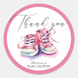 Baby Shoes | Tack för Rosa Girl Baby Shower Runt Klistermärke