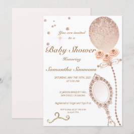 Baby Showe Guld i Glitter, Girly Diamond Ro, Inbjudningar