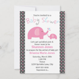 Baby Shower 2 Rosa Elefanter Prickig Inbjudan