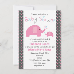 Baby Shower 2 Rosa Elefanter Prickig Inbjudan