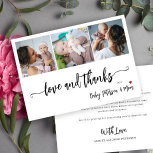 Baby shower 3 foto collage elegant skript  tack kort