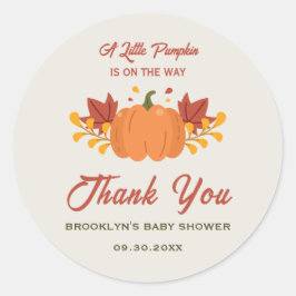 Baby Shower A Little Pumpkin Höst löv Fall Runt Klistermärke