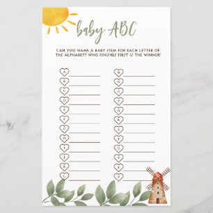 Baby Shower ABC-spel med bondgårdstema