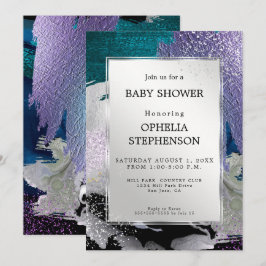 Baby Shower | Abstrakt för metallisk Lila i Silver Inbjudningar