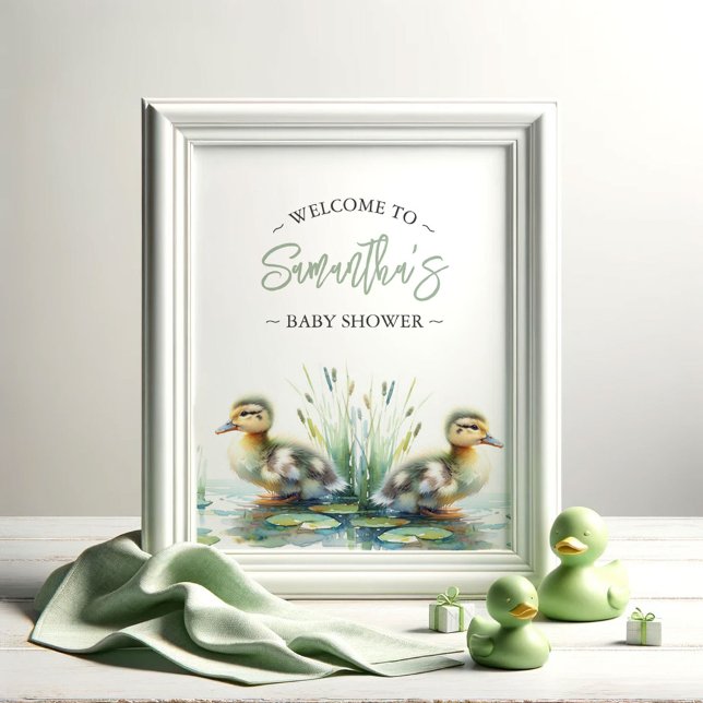 Baby Shower Affischer Anka Välkomstskylt (Baby shower posters gender neutral watercolor ducks by Do Tell A Belle)