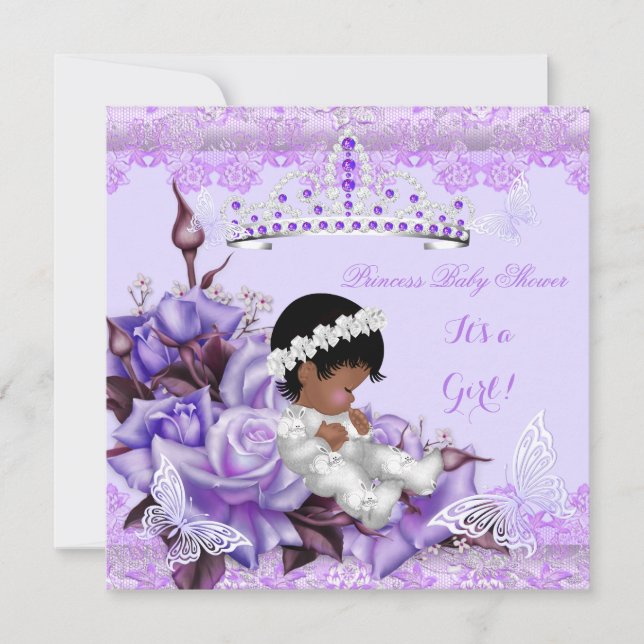 Baby Shower African American Girl Butterfly Lilac Inbjudningar (Framsida)