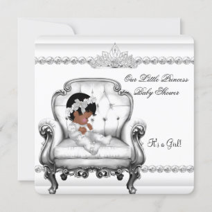 Baby Shower Afroamerikansk prinsessa flicka stol Inbjudningar
