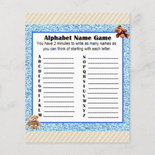 Baby Shower Alfabet Namn BINGO Spel Teddybjörn Flygblad