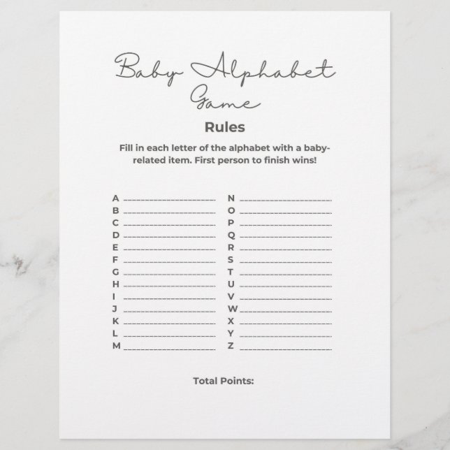 Baby Shower Alfabetsspel Brevhuvud (Framsida)