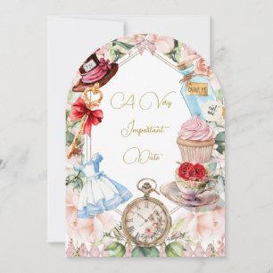 Baby Shower Alice I Underlandet Blommig Rosa  Inbjudningar