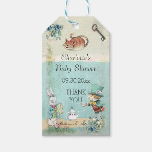 Baby shower Alice i underlandtack Presentetikett
