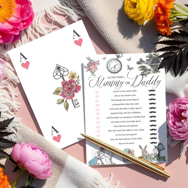Baby Shower Alice i Wonderland Roligt Gissa vem so Inbjudningar (Baby Shower Alice in Wonderland Fun Guess Who Game Invitation)