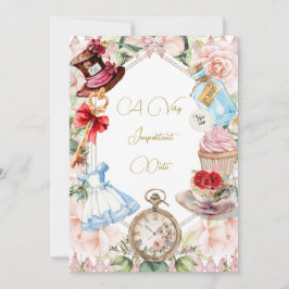 Baby Shower Alice in Wonderland Blommigt Rosa Inbjudningar