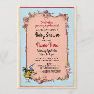 Baby Shower Alice Wonderland Rabbit Party Inbjudan