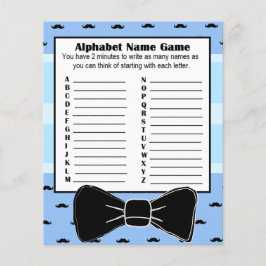 Baby Shower Alphabet Namn BINGO Game Mustache Flygblad