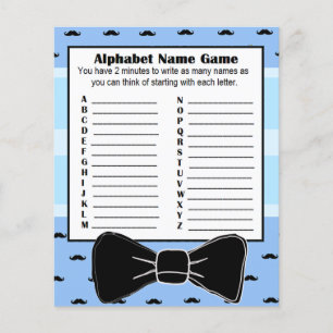 Baby Shower Alphabet Namn BINGO Game Mustache Flygblad