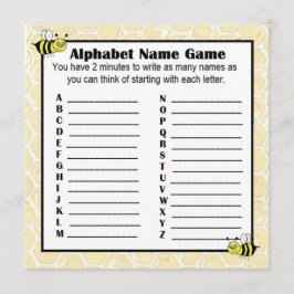 Baby Shower Alphabet Namn Game BINGO Bumblebee Inbjudningar