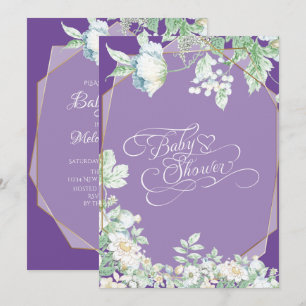 Baby Shower Amethyst Violetta Vilda Blommor Bär Inbjudningar