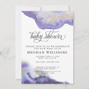 Baby Shower Amethyst Watercolor Geode Inbjudningar