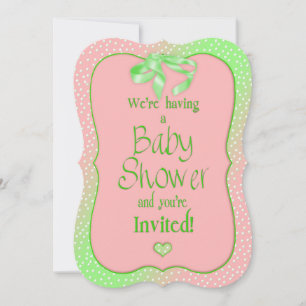 BABY SHOWER-ANBUD - ROSA/MINT GRÖNT/POLKA DOT INBJUDNINGAR