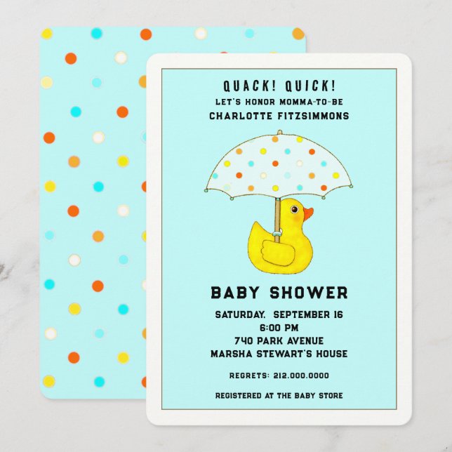 Baby Shower Anka med paraply Inbjudningar (Fram/baksida)