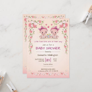 baby shower announcement for TWIN Girls Inbjudningar