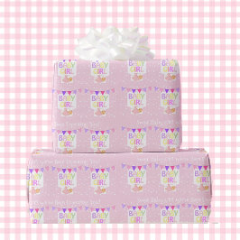 Baby Shower Anpassningsbar Text Girl's Rosa Gift Presentpapper