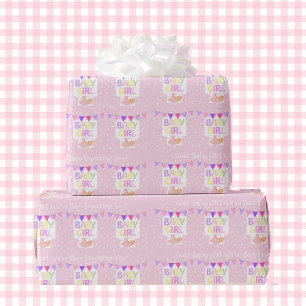 Baby Shower Anpassningsbar Text Girl's Rosa Gift Presentpapper