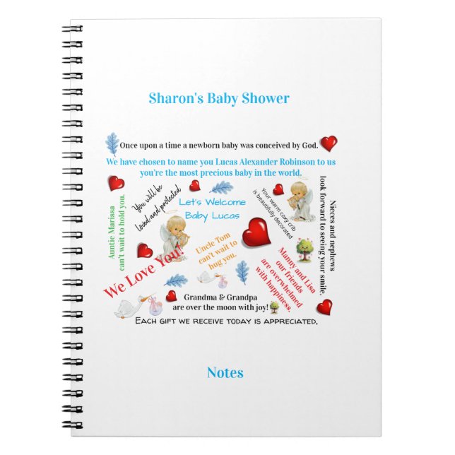 Baby Shower-anteckningar Spiral anteckningsbok  (Framsidan)