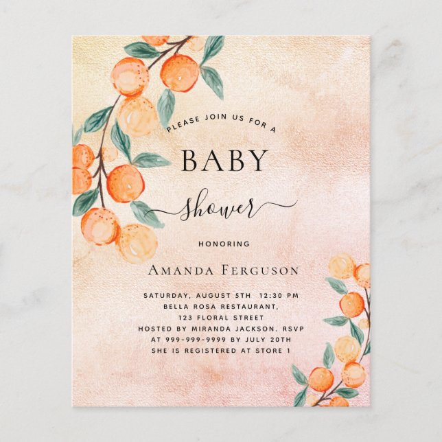 Baby shower apelsiner rose gold inbjudan (Framsida)