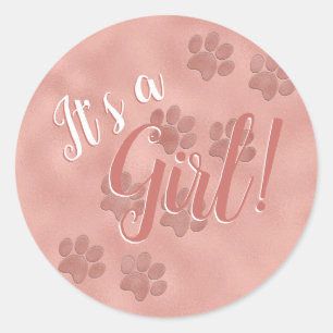 Baby shower är det en rosa guld- tass avtryckfav runt klistermärke