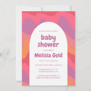 BABY SHOWER Arch Groovy Rosa Lila Rand ANPASSNINGS Inbjudningar