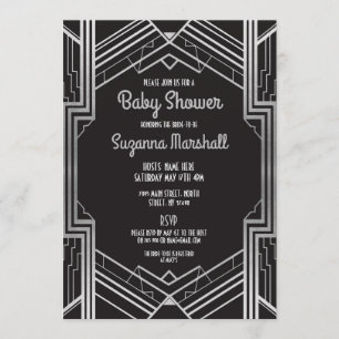 Baby Shower Art Deco 1920-talet Silver Gatsby Twen Inbjudningar