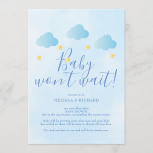 Baby Shower Avbeställning Blå dusch via post Inbjudningar