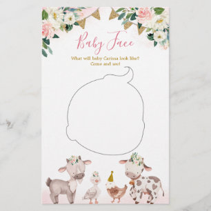 Baby Shower Baby Ansikte Card för Rosa Farm