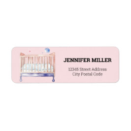 Baby Shower baby bed Returadress Etikett