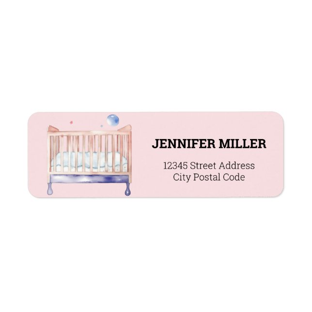 Baby Shower baby bed Returadress Etikett (Framsidan)