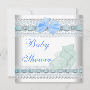 Baby Shower Baby Blå Strumpor Pärl Lace Inbjudningar