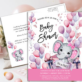 Baby Shower Baby Elephant Rosa Balloons Sweet Baby Inbjudan Vykort